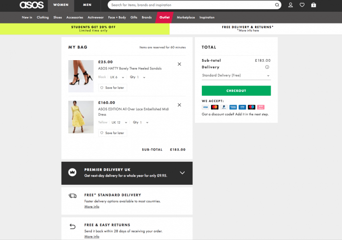 ASOS digital shopping cart