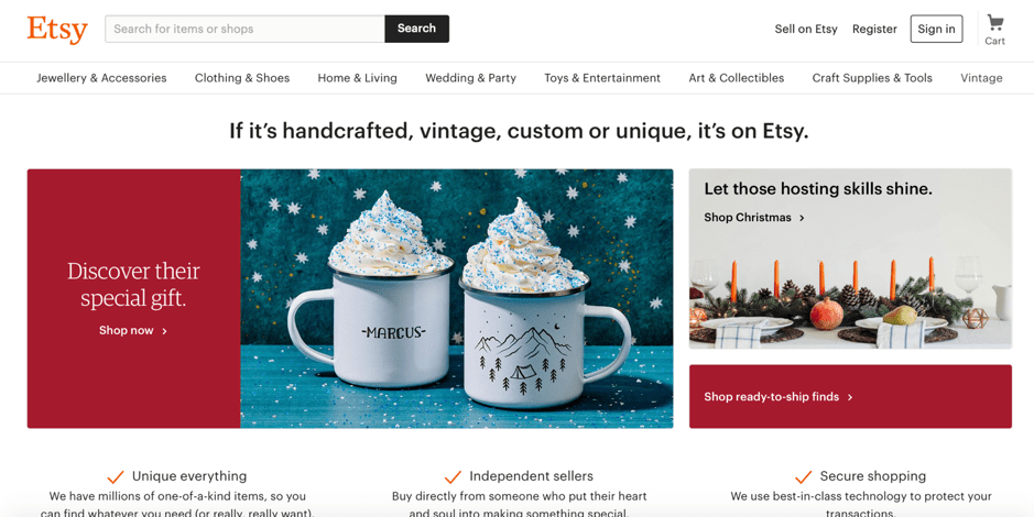 Etsy homepage