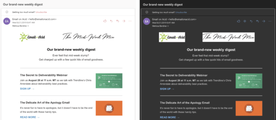 Email on Acid dark mode example