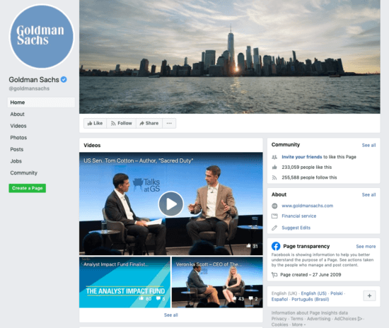 Goldman Sachs Facebook