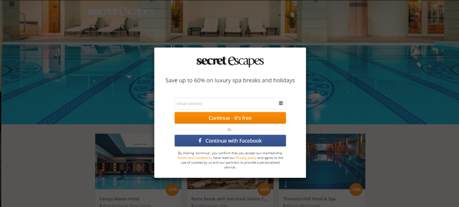 Secret Escapes personalized page