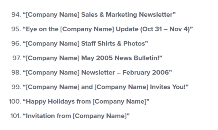 Short email subject line examples