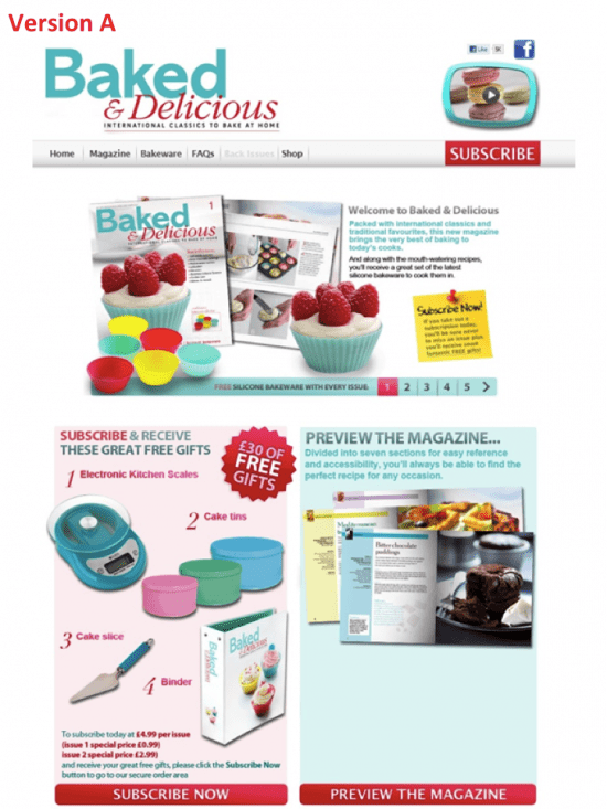 Baked & Delicious landing page version A