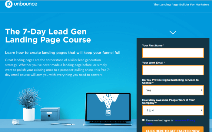 Unbounce landing page